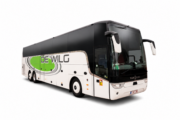 Witte en zwarte touringcar op witte achtergrond